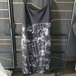 Joseph Ribkoff Black and Metallic Asymmetrical Dress